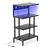 Aquzee Game Console Shelf, 4-Tier Video Gaming Consoles Stand with Outlet & RGB Light, Small Media Entertainment Center for Audio Stereo Storage Organizer Playroom Furniture, Stereo Stands and Racks