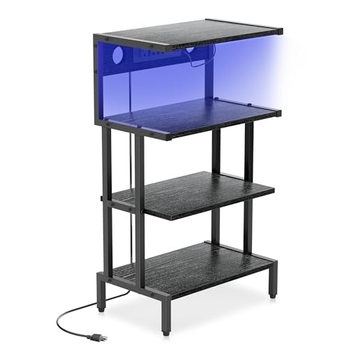 Aquzee Game Console Shelf, 4-Tier Video Gaming Consoles Stand with Outlet & RGB Light, Small Media Entertainment Center for Audio Stereo Storage Organizer Playroom Furniture, Stereo Stands and Racks