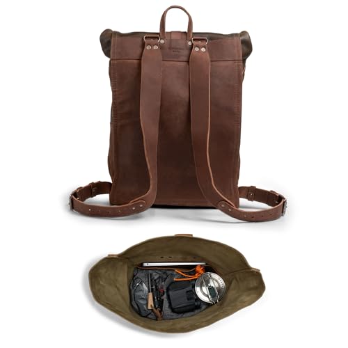 Littlefield & Co., Classic Rucksack, Vintage Backpack for Men and Women, Carry-On Travel Backpack, Full Grain Leather, Handmade, Dark Jade3