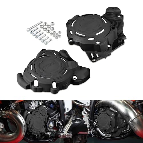 NICECNC Black Engine Clutch Cover Ignition Guard Protector Compatible with KTM 250 300 EXC XCW 2024,Compatible with Husqvarna 250 300 TE 2024,See Fitment