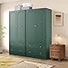 ORRD Fluted Freestanding Armoire Wardrobe Closet with 2 Doors and 2 Storage Drawers, Large Capacity Wardrobe Cabinet, Wooden Closet for Bedroom, Living Room - Green