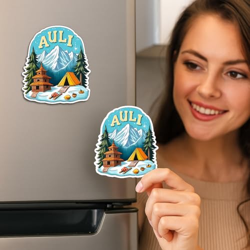Image of Naxon Auli Hill Station Theme Souvenir Wooden Fridge Magnet for Refrigerator - Printed Fridge Magnet for Kitchen & Home Decor | Perfect Souvenir Gift | Size 3x3 in | Pack of 1