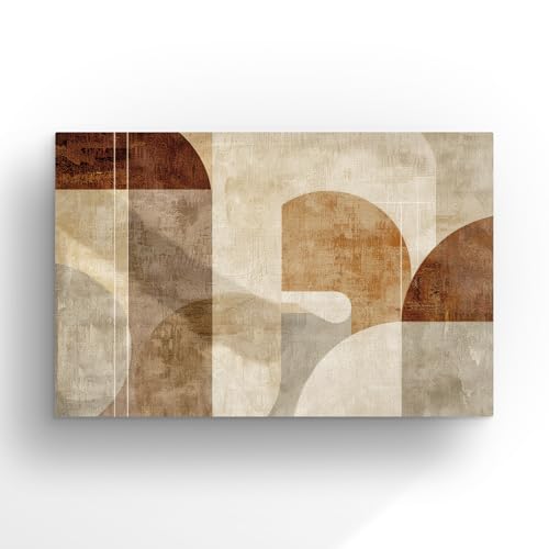 Arte Abstrata Moderna em Tons Terra, Tela Decorativa Minimalista, Canvas Geométrico, 90x60 cm