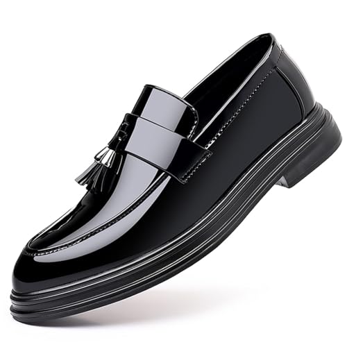 Men's Trendy Tassels Patent Leather Loafers Slip-On Business Casual Dress Shoes Elegant Luxury Penny Shoes