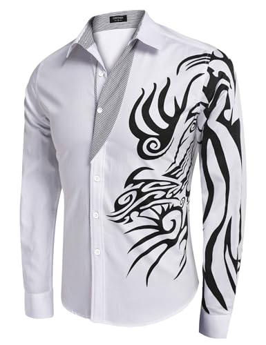 Image of COOFANDY Men's Print Button Down Dress Shirt Fashion Long Sleeve Casual Shirts