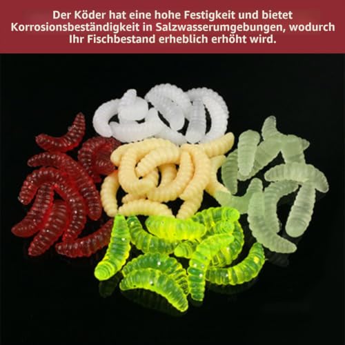 350 Stück Künstliche Köder Würmer Fisch,Cosswe Angelköder Künstliche Würmer Fisch, weiche Kunststoffwürmer, Angel Köder Box Set 150 Mehlwürmer+200 kleine Regenwürmer – Bild 4