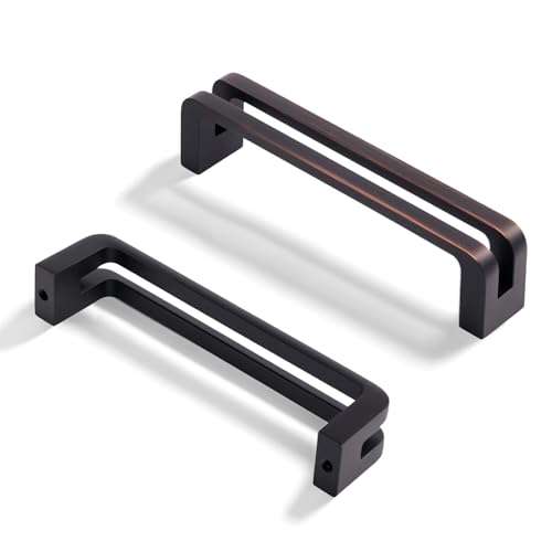 BOZWELL 3-3/4 Inch（96mm） Hole Center Oil Rubbed Bronze Heavy Duty Solid Cabinet Pulls,Bronze Square Kitchen Drawer Handles for Cupboard Hardware Handles 6 Pack BZ7600