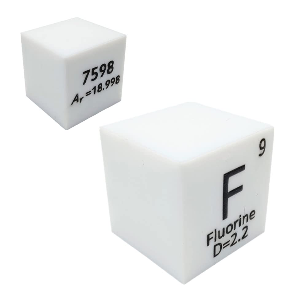 Fluorine Cube F 75.98% Tefloon Element Cube Pure 10mm Density Cube for Element Collection Periodic Table Hunter, and More (0.39