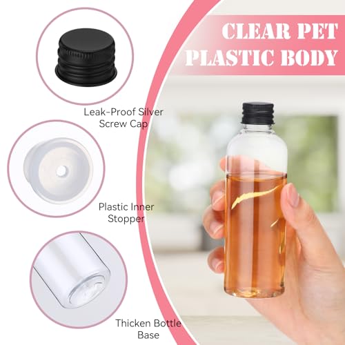 50 Pack 3.4 oz Travel Bottles Plastic Empty Bottles Leak Proof with Aluminium Screw Cap Portable Dispensing Squeeze Refillable Containers for Travel Liquid Essential Oil (Black)3
