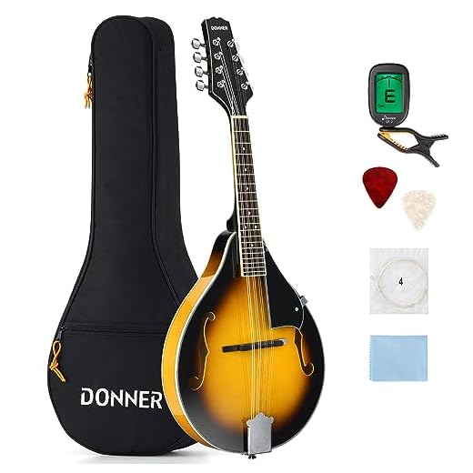 Donner Instrumento de mandolina estilo A con 8 cuerdas para principiantes adultos caoba bolsa sintonizador púas Sunburst (DML-1)
