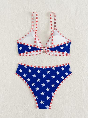 Image of Fanuerg Women's Triangle Bikini Sets O Ring Linked Two Piece Swimsuits Floral Printed Cheeky Bathing Suit