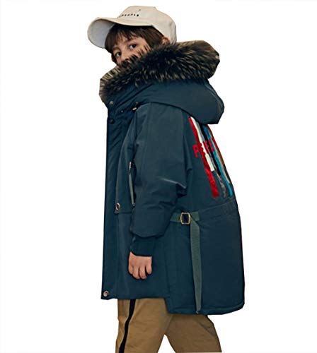 Abajo Chaqueta De La Capa De Nieve De Gran Tamaño Cuello De Piel De Moda Infantil Pato Blanco Abajo Luz Transpirable Resistente Al Viento Y Resistente Al Agua,Azul,130cm