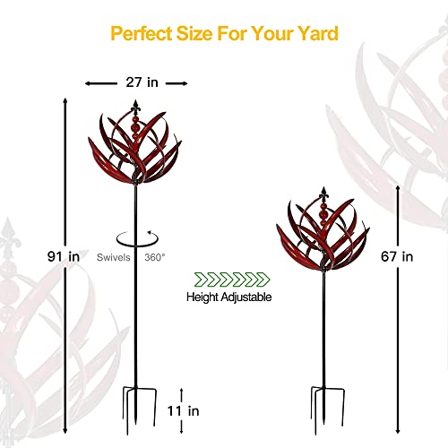 Limehill Wind Spinner For Garden And Yard - Large Metal Kinetic Wind Sculptures For Outdoor Decor (91 Inches, Burgundy Lotus) #TOP3