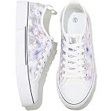 kufeiti Women's White Tennis Shoes Embroidered Sequins Low Top Canvas Shoes Comfortable Casual Fashion Sneakers(Radiant Orchid,US11)