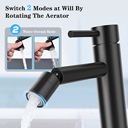 Wasserhahn Luftsprudler Aufsatz, 360 Grad Drehbar Doppelfunktion Wasserhahn-Strahlregler perlatoren für wasserhähne, Booster Dusche & Wassersparhahn für Küche Bad Waschbecken (Schwarz) - Image 3