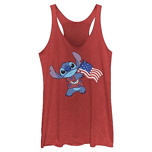 Débardeur Stitch dos nageur pour femme au motif drapeau tropique unique rouge chiné