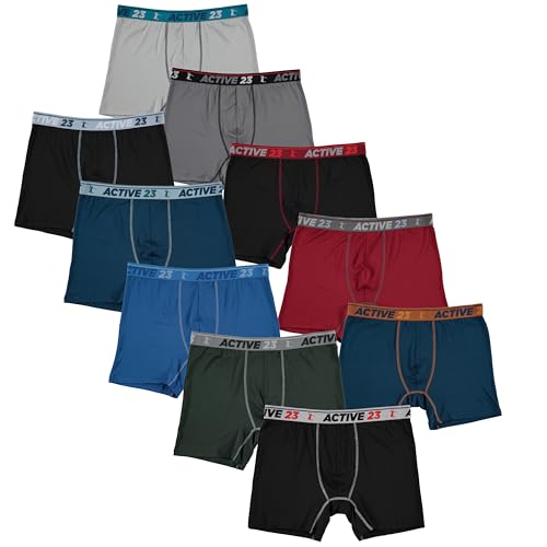 Mens 6, 8, or 10 Pack Dry Fit Performance Boxer Briefs for Men, Cooling Moisture Wicking Athletic Support Underwear