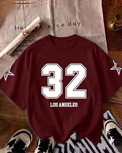 Image of Women Printed Round Neck Cotton Blend T-Shirt, Oversized Fit Half Sleeve Tshirts, Graphic Printed T-Shirt for Women