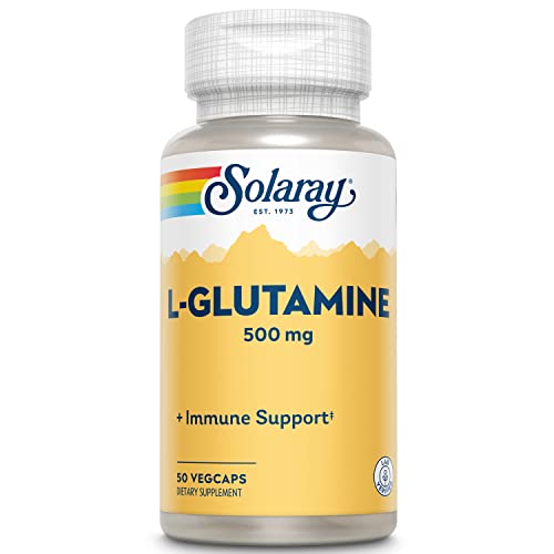 Solaray L-Glutamine 500mg | Recuperación muscular saludable, apoyo gastrointestinal e inmunológico | Sin Gluten | Apto Para Veganos | 50 VegCaps