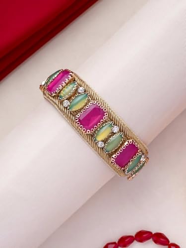 Image of SANJOYA Gold Plated Traditional Embroidered Jewellery for Women & Girls | Stone Studded Wedding, Festive, Mehendi, Sangeet Collection | Necklace, Earrings, Maang Tikka, Bracelet & Ring