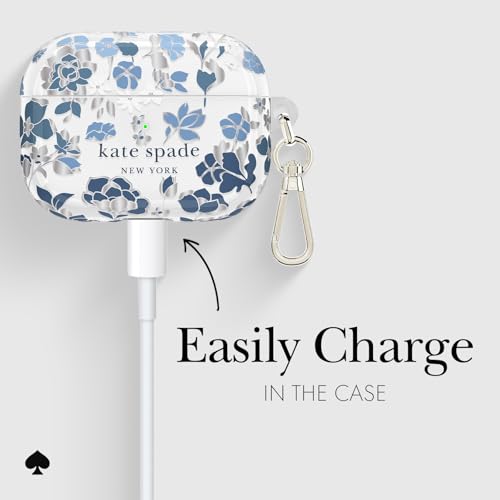 Image of kate spade new york AirPods Pro Protective Case with Keychain Ring - Flowerbed Blue, Compatible with AirPods Pro 2nd / 1st Generation