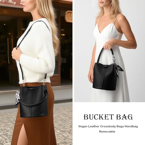 Bucket Bags for Women Small Vegan Leather Crossbody Bags Tote with Adjustable Strap Classic Everyday Handbag2