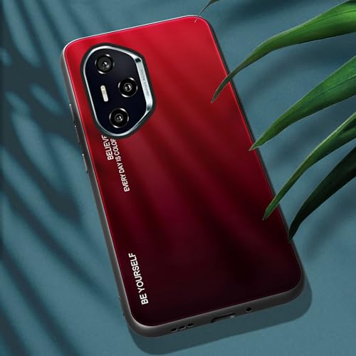 ILING Case for HONOR 400 Pro 5G Ultra Thin Elegant Gradient Color Anti-scratch Hard Tempered Glass Back Cover + Soft Fit with Silicone TPU Border Shockproof Case (Blazing red)