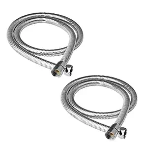ASTTONUS 1 Meter Stainless Steel Flexible Shower Hose/Hand shower/Shower Tube/Health Faucet Tube/Flexible Tube (1 meter, Chrome Finish) (Pack of 2)
