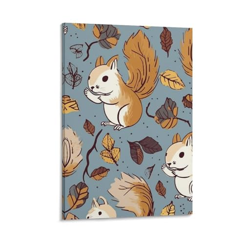 Toile murale écureuil mignon avec cadre 50x75 cm pour décoration de salon et chambre