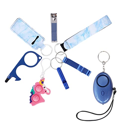 Ainiv Alarme Personnelle Sécurité, 8PCS Ensemble de Porte-Clés D'autodéfense, Alarme de Sécurité 140DB Loud Porte-Clés avec Sifflet Coupe pour Enfants Femmes Personnes Agées Aventurier (Bleu) Cover