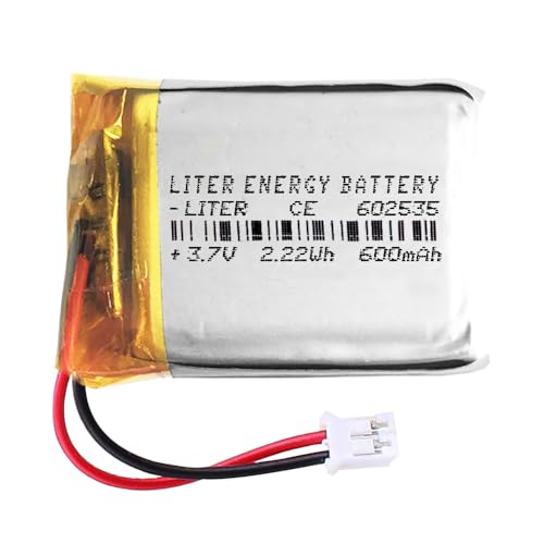 Batería 602535 LiPo 3.7V 600mAh 2.22Wh Recargable Conector PH2.0 (JST-PHR-02) Tipo B Litio: Asegúrese Que la polaridad del Dispositivo Coincide con la batería 37x25x6mm (PH2|600mAh|602535)
