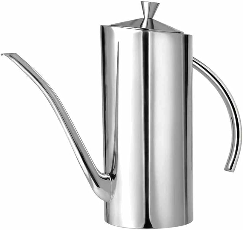 Stainless Steel Oil Container Dispenser Bottle Vinegar with Lid Drip-Free Spout Long Mouth Pot