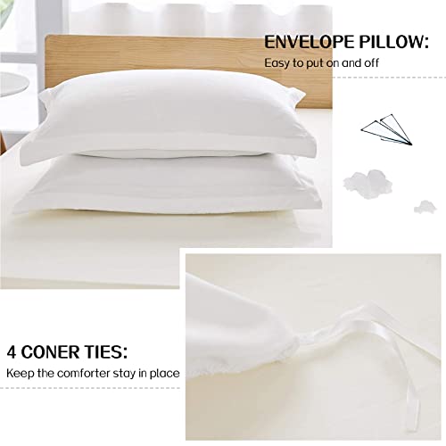 Dreaming Wapiti Duvet Cover King 100% Washed Microfiber 3pcs Bedding Set,Solid Color-Soft and Breathable with Zipper Closure & Corner Ties, Pure White