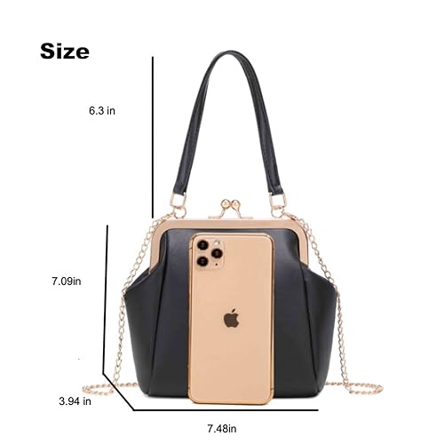 Women's vintage Kiss Lock Handbag Purse Crossbody Shoulder Bag with Chain Strap 5