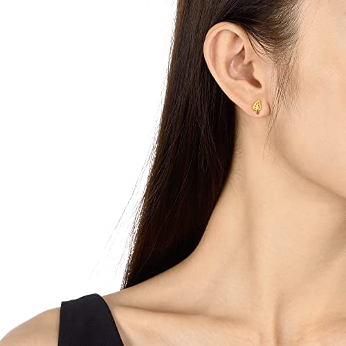 CHOW SANG SANG 999.9 24K Solid Gold Leaf Stud Earrings for Women 68725E3