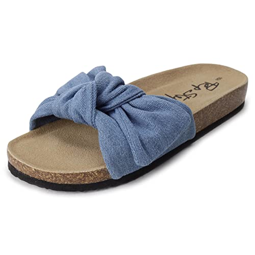 PepStep Slide Sandals for Women or Ladies Dressy Summer Casual, Cute Bow Tie Knot On Top Strap, Comfy Slip On Cork Foot Bed