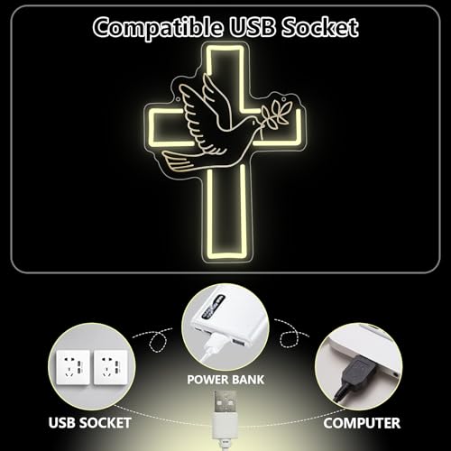 Cross Neon Sign, Jesus Led Neon Light Signs for Wall Decor Christian Light up Sign Lamp Wall Art for Bedroom Home Christ Church Easter Religious Events Gift Dimmable USB Powered(15.8"*11.6") by SONGYUNEON - Used condition - Image 5