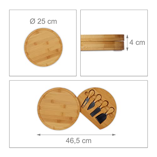 Relaxdays Käsebrett mit Käsemesser Set, HD 4 x 25 cm, drehbare Käseplatte, 4-TLG. Käsebesteck, Bambus & Edelstahl, Natur – Bild 4