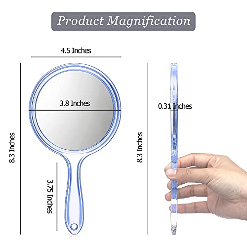 Image of Jetec Double Sided Handheld & Wall Mount Mirror, 2X Magnifying, 4.5 x 8.3 inches, Blue