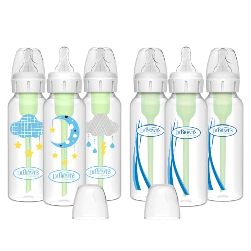 Image of Dr. Brown's Anti-Colic Options+ Narrow Baby Bottles, 8 oz, 4-Pack | Clinically proven to reduce colic, bottles with Level 1 slow flow nipple, Moon and Clouds Gift Set, 0m+, BPA-free