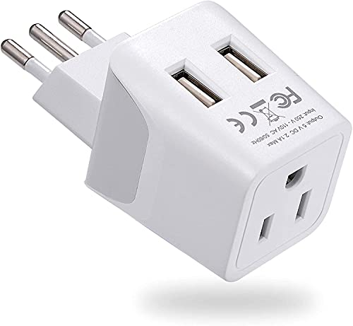 Image of Ceptics Italy, Chile, Uruguay Travel Adapter Plug with Dual USB - USA Input - Type L - Ultra Compact - Perfect for Cell Phones, Laptop, Camera Chargers, iWatch, iPad, iPhone and More (CTU-12A)