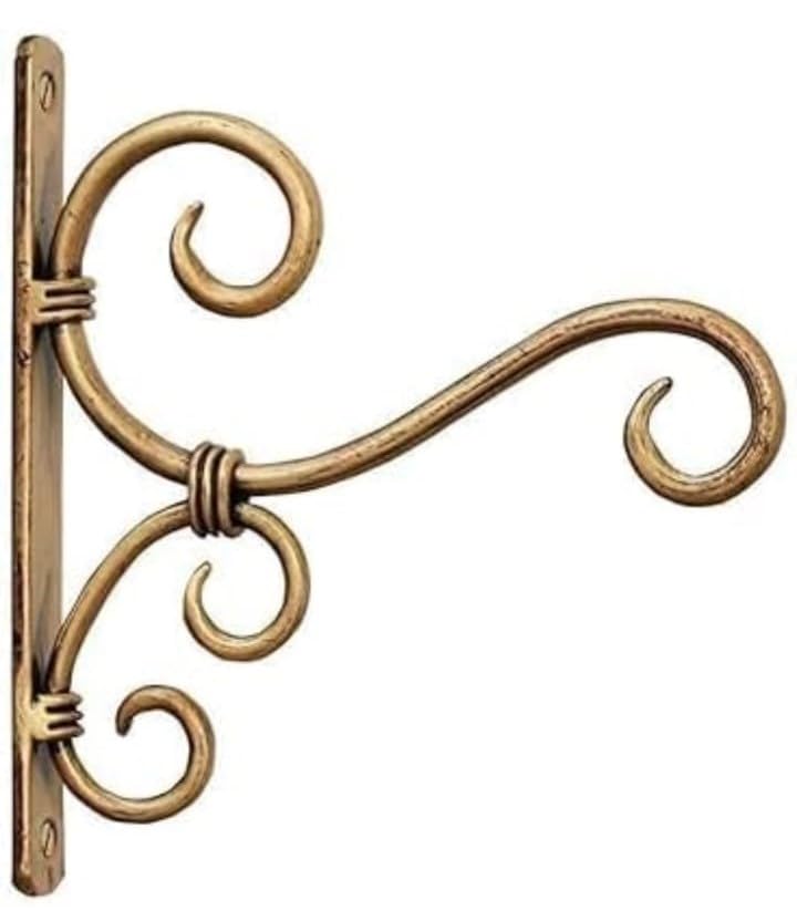Iron Wall Mount Plant Hanger Hook, Decorative Outdoor Hanging Bracket for Balcony Garden, Lantern Holder, Flower Pot Stand, Bird Feeder Hook, Heavy Duty Rust Resistant Wall Decor (Golden Hanger 1 Pc)-image-7