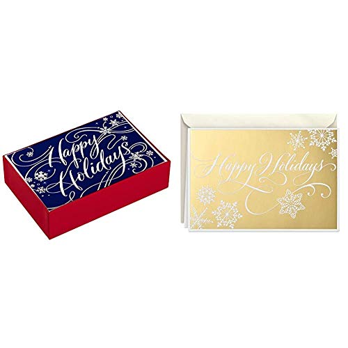 Hallmark Boxed Holiday Cards, Happy Holidays (40 Blue and Silver Cards with Envelopes) & Boxed Holiday Cards, Gold Happy Holidays (16 Cards and 17 Envelopes)