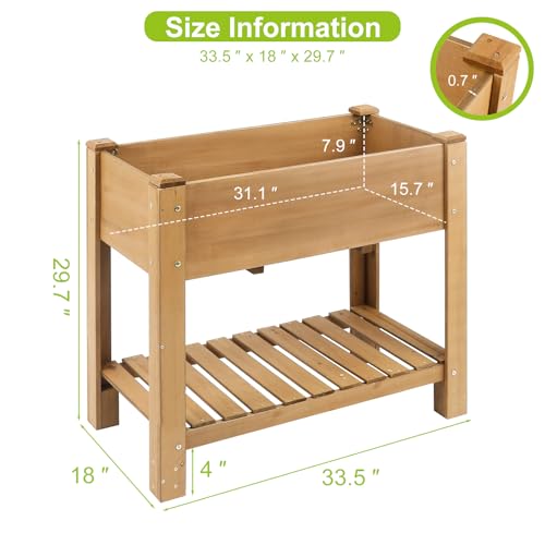 Image of ketive Raised Garden Bed with Legs - Elevated Wooden Planter Box, Durable Fir Wood, Reinforced Frame with Drainage Holes, Liner, and Storage Shelf for Vegetables, Herbs, Flowers, 33.5 inch x 18 inch x 30 inch