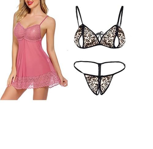 Image of SSoShHub Lace Babydoll Lingerie Sexy Mini Chemise Mesh Wedding Nightie Bridal Nightdress with Bikini