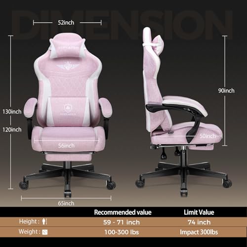 Image of GTPLAYER Gaming Chair with Footrest, Big and Tall Game Chair High Back Computer Office Chair with Lumbar Support for Adults, Ergonomic Swivel Games Chair with Cushion Gaming, Fabric Pink