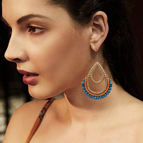 Bohemian Rattan Wooden Beads Handmade Circle/Teardrop Earrings Dangle Drop Jewelry for Women4