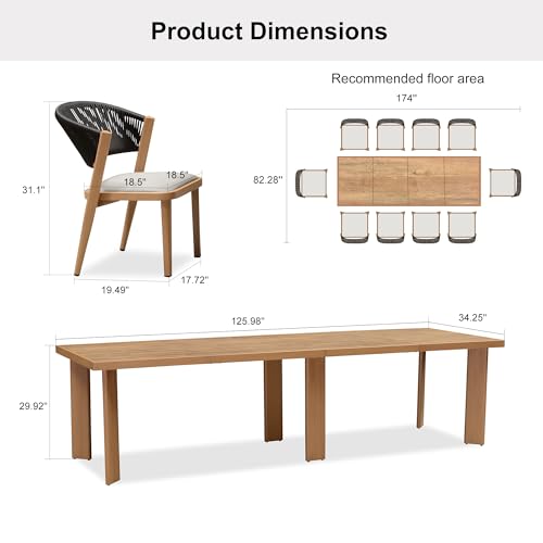 Image of PURPLE LEAF Outdoor Dining Set for 10 with HPL Table and Chairs Modern Teak