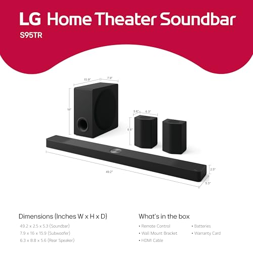 Image of LG S95TR 9.1.5-Channel OLED evo TV Matching Home Theater Soundbar with Rear Surround Speakers and Wireless Subwoofer, Wow Orchestra, Dolby Atmos, WOWCAST Built-in