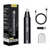 Ear and Nose Hair Trimmer for Men Women with Detachable Head, Professional Painless USB Rechargeable Nose Hair Trimmer, Powerful Motor and Washable Blades, Lightweight Black (Black Single-Piece)